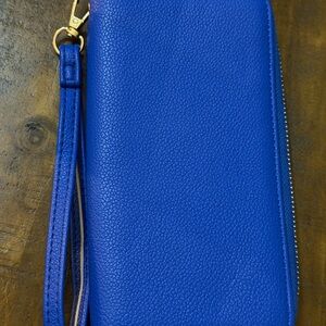 Elegant Blue Leather Wallet with Wrist Strap